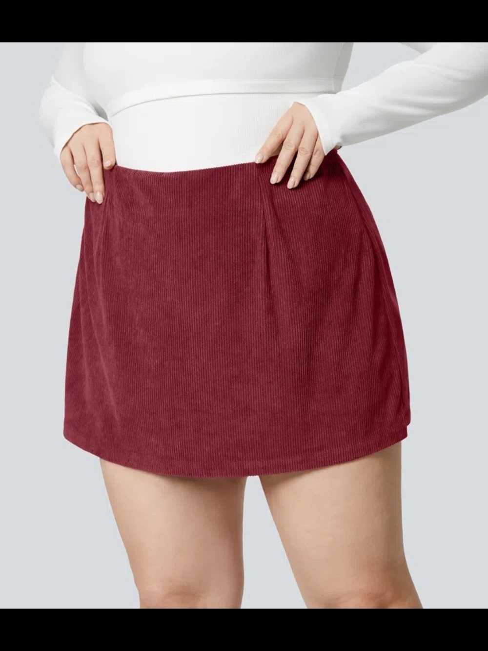 HALARA Ribbed Corduroy Mini Skirt in Wine